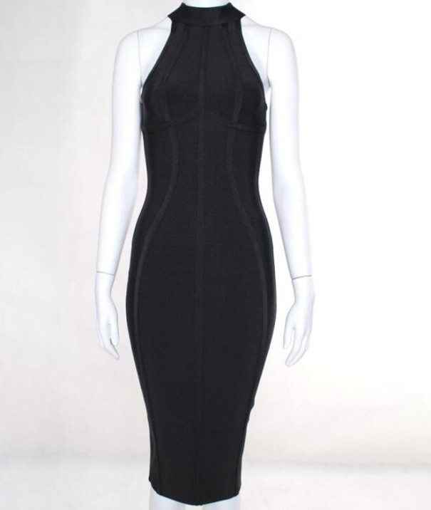 Vestido de vendaje hasta el cuello negro S Vestido de vendaje hasta el cuello negro S