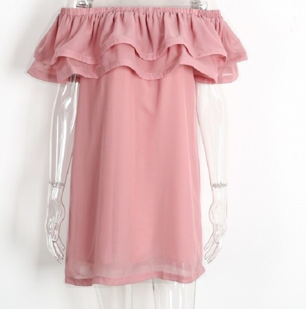 Vestido de verano con volantes rosa S