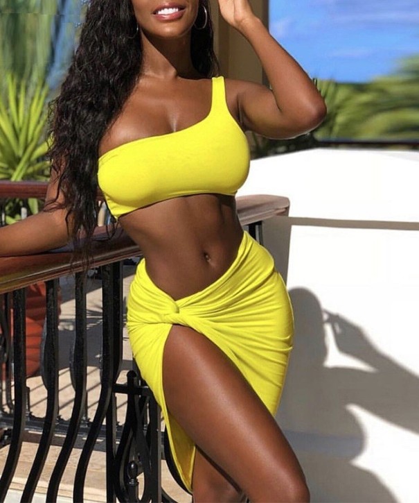 Vestido de verano de dos piezas amarillo S