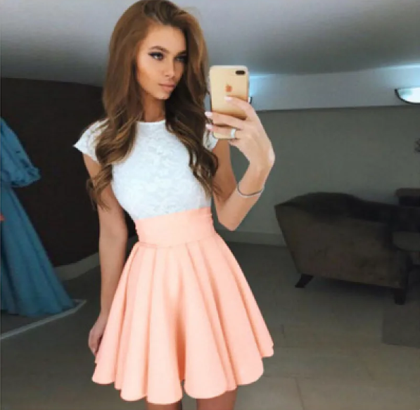 Vestido de verano de mujer con top de encaje J821 rosa XS