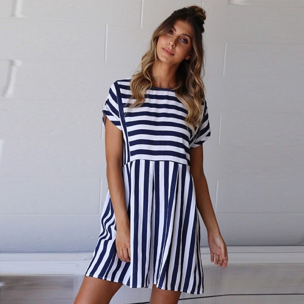 Vestido de verano de rayas para mujer azul L