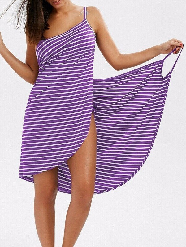 Vestido de verano de rayas para mujer P1174 morado L