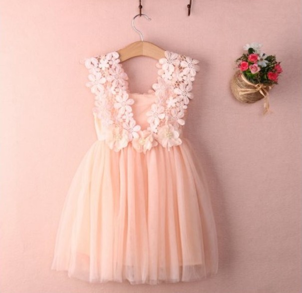 Vestido de verano para niña con flores J1892 rosa 2
