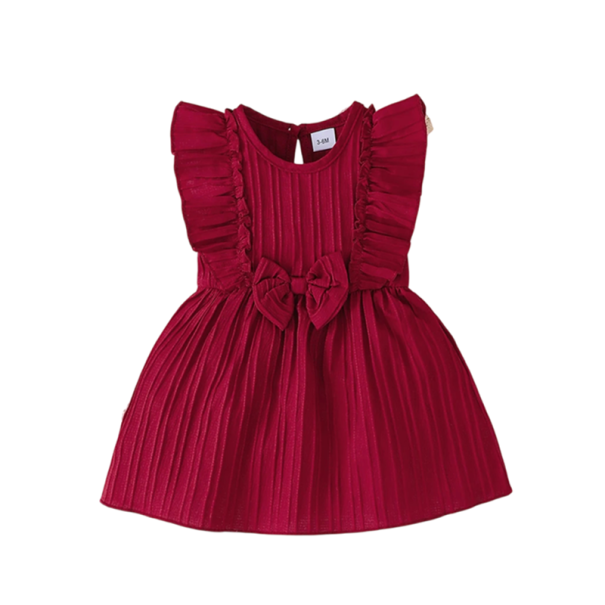 Vestido de Verão para Meninas com Rendas nos Ombros e Laço com Manga Curta e Decote Redondo para os Mais Pequenos para o Verão e Festas borgonha 2