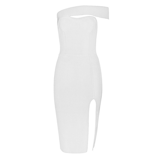 Vestido elegante de un solo hombro blanco L