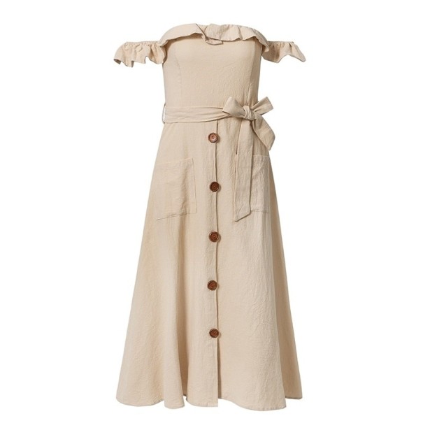 Vestido feminino com alças caídas caqui S