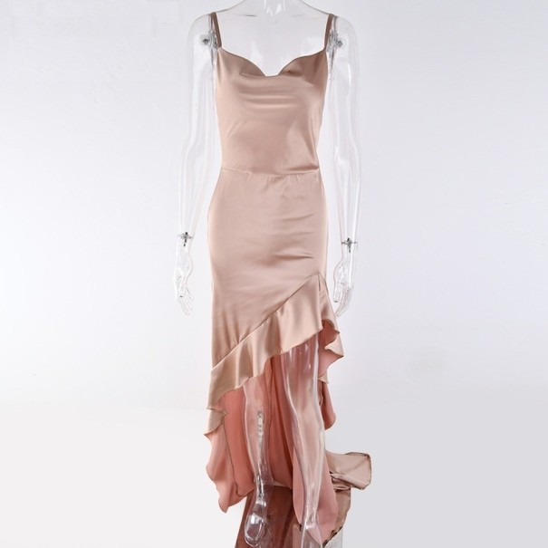 Vestido feminino com fenda alta caqui S