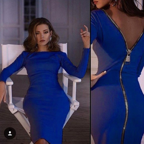 Vestido justo com fecho azul L