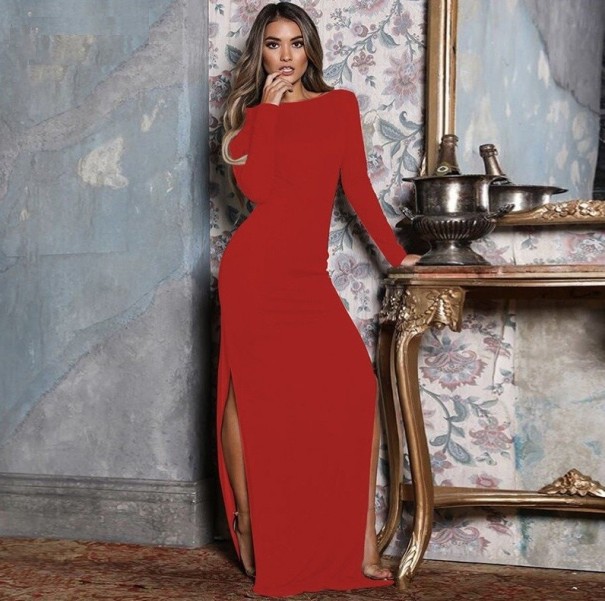 Vestido largo con espalda abierta rojo XS