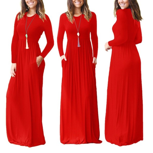 Vestido largo con mangas rojo XS