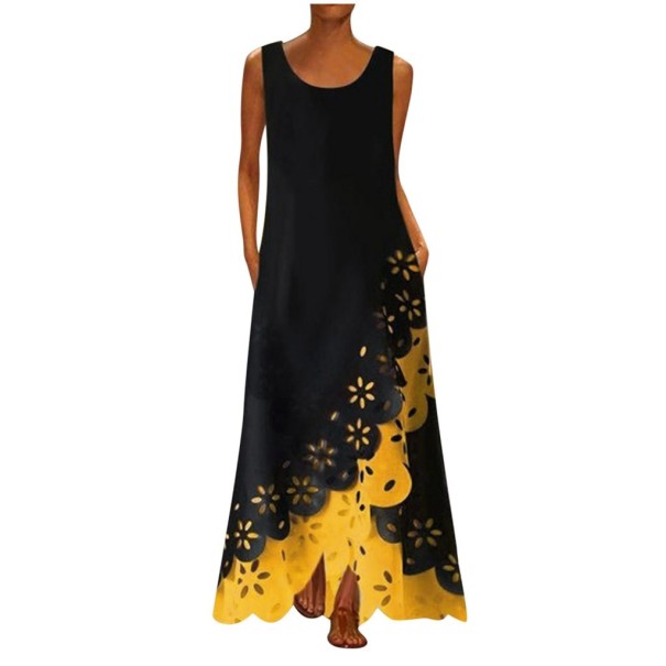 Vestido largo con perforaciones amarillo XL