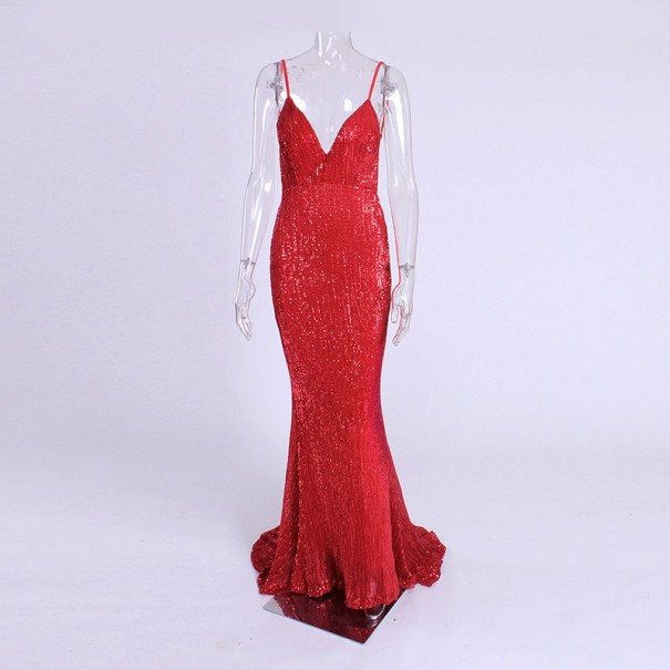 Vestido largo de lentejuelas para mujer rojo XS