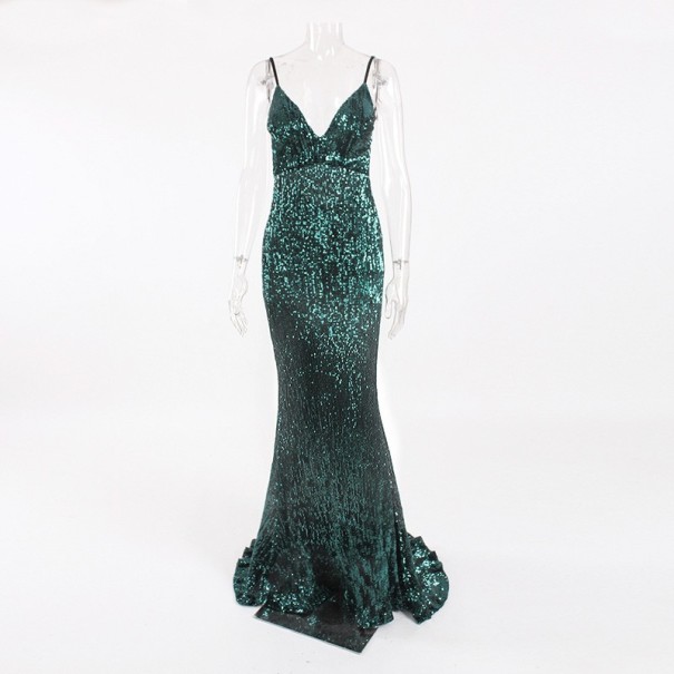 Vestido largo de lentejuelas para mujer verde oscuro XS