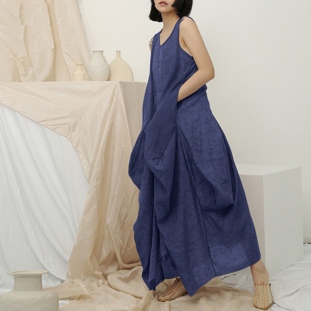 Vestido largo de mujer con bolsillos azul oscuro S
