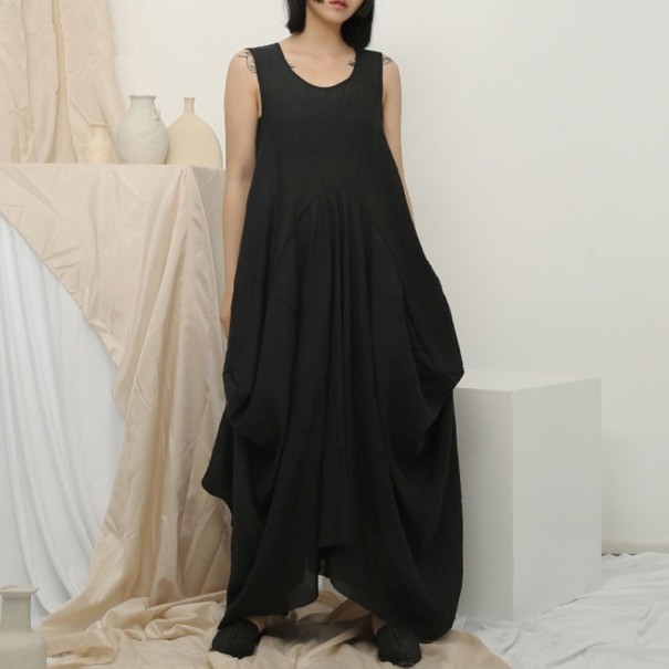 Vestido largo de mujer con bolsillos negro S