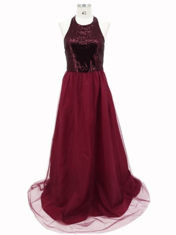 Vestido largo de noche burdeos M