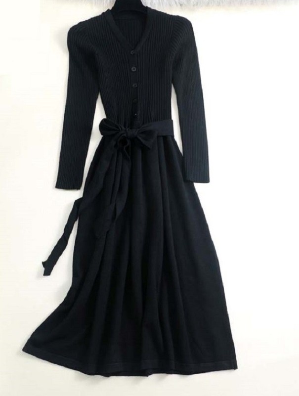 Vestido largo de punto negro