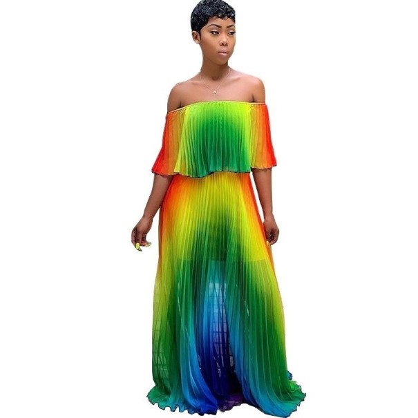 Vestido largo de verano con arcoíris M 3