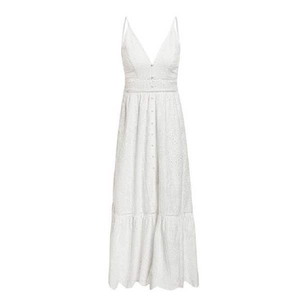 Vestido largo de verano con perforaciones blanco L