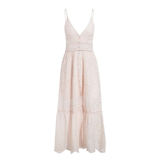 Vestido largo de verano con perforaciones rosa claro XS Vestido largo de verano con perforaciones rosa claro XS
