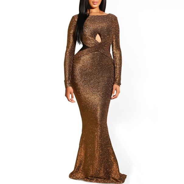 Vestido longo brilhante castanho S