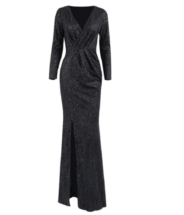 Vestido longo de lantejoulas preto XS