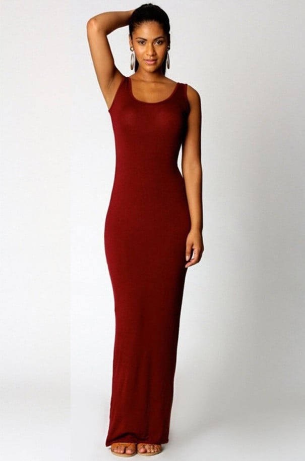 Vestido maxi elástico borgonha L