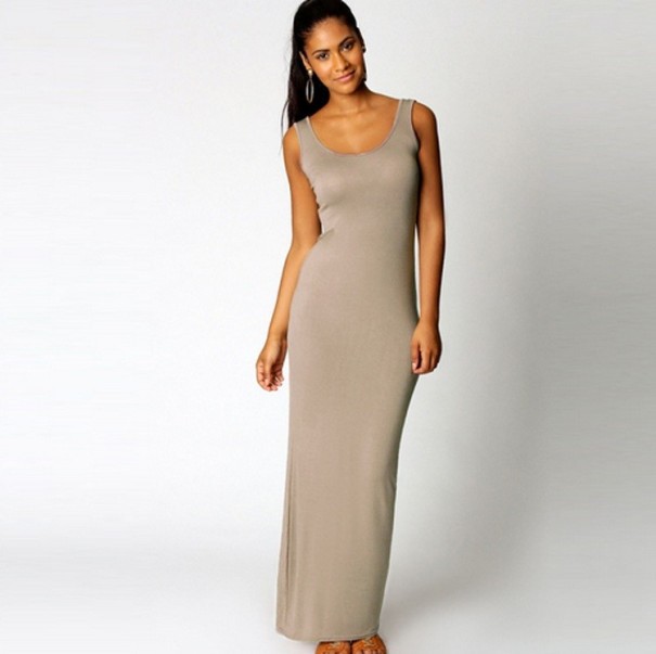 Vestido maxi elastico gris XS