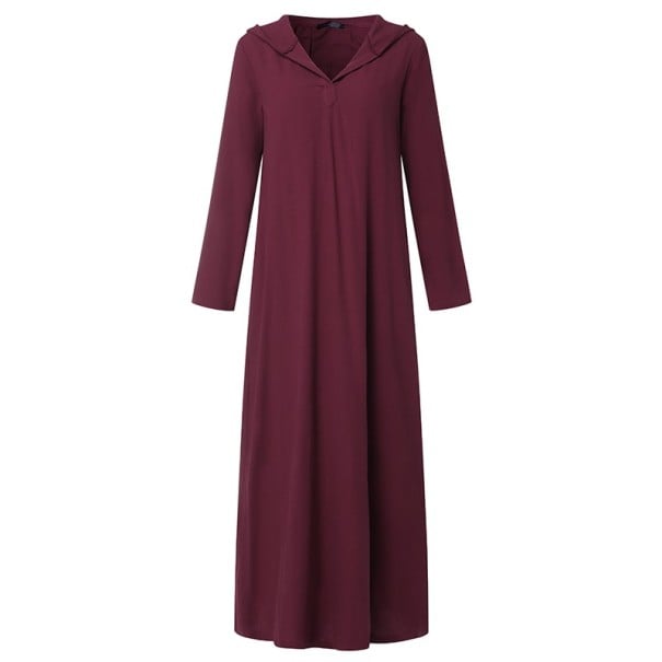 Vestido maxi feminino com capuz borgonha L
