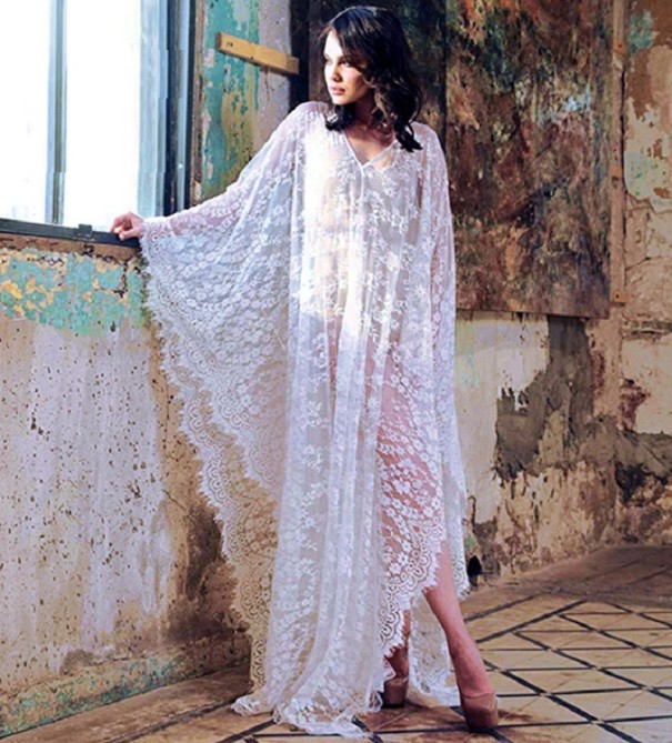 Vestido maxi rendado transparente branco