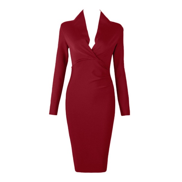 Vestido midi com decote borgonha S