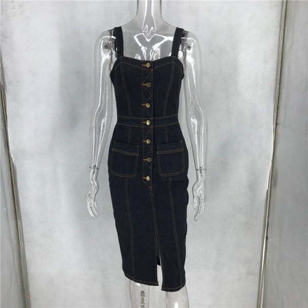 Vestido midi de ganga preto XL