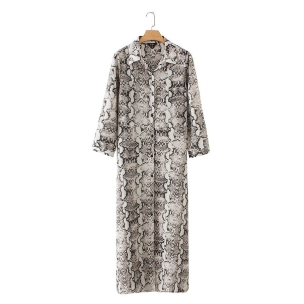 Vestido midi feminino com padrão de cobra S