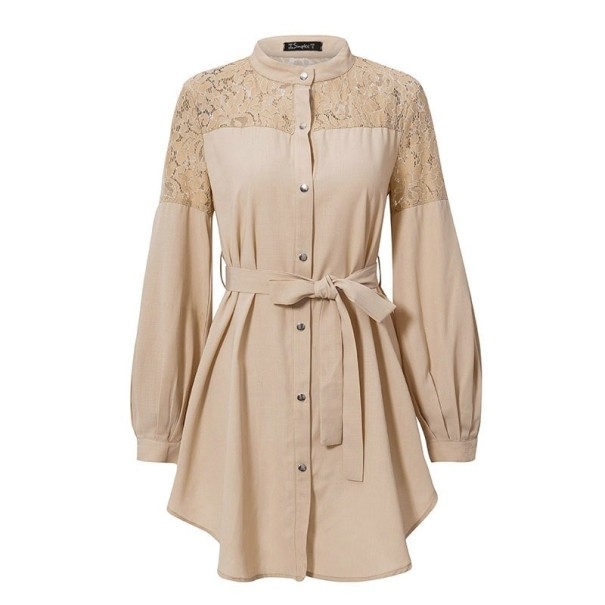 Vestido mini de camisa com rendas XS