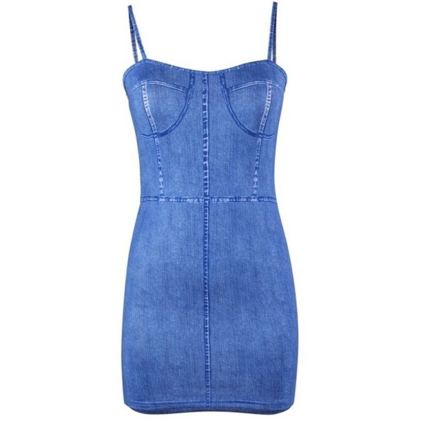 Vestido mini de ganga para senhora azul S