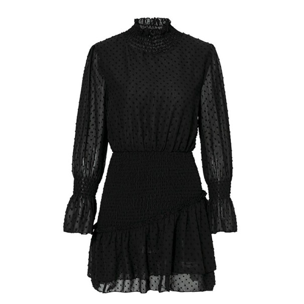 Vestido mini de gola alta com volantes preto S