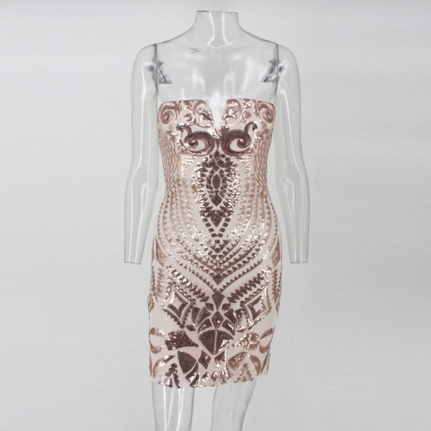 Vestido mini de lantejoulas de luxo dourado S