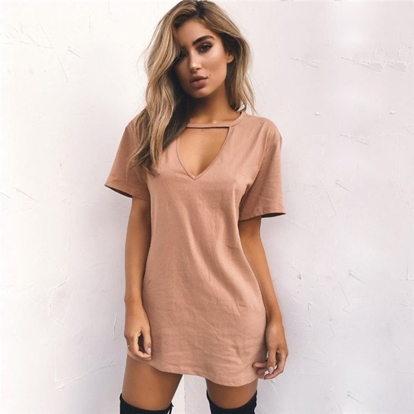 Vestido mini unicolor caqui M