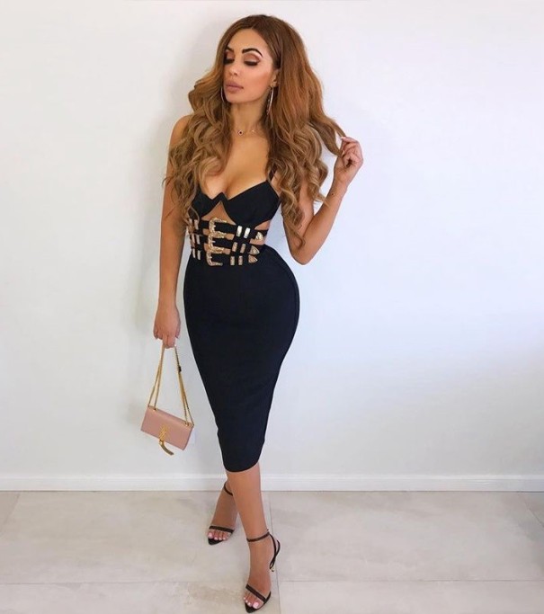 Vestido sexy con hebillas negro L