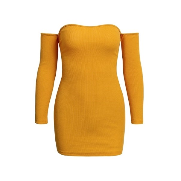 Vestido sexy con hombros descubiertos amarillo XS