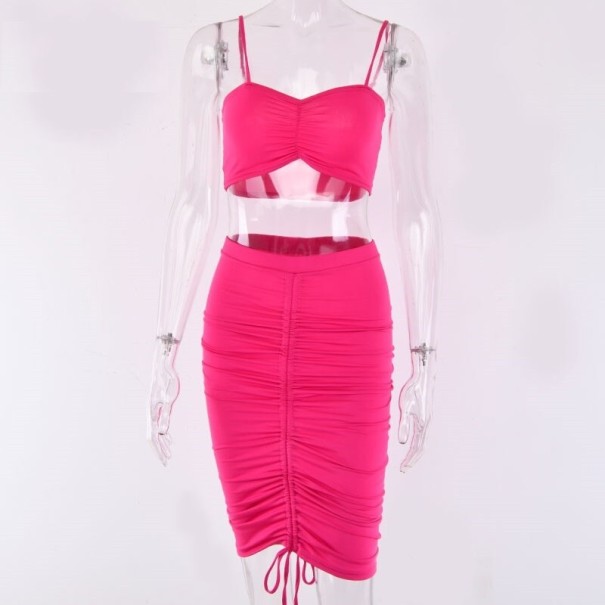 Vestido sexy de duas peças rosa escuro S