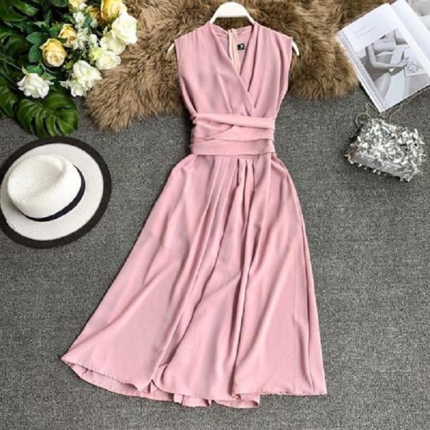 Vestido sin mangas de color sólido rosa