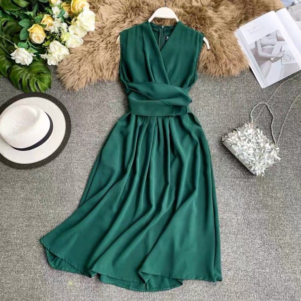 Vestido sin mangas de color sólido verde oscuro Vestido sin mangas de color sólido verde oscuro