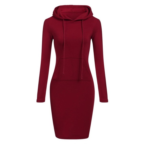 Vestido sudadera con capucha y bolsillo canguro Corte holgado deportivo Manga larga Material suave Para casa y fuera Otoño primavera Conjunto streetwear burdeos S