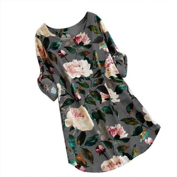 Vestido suelto con estampado floral gris L
