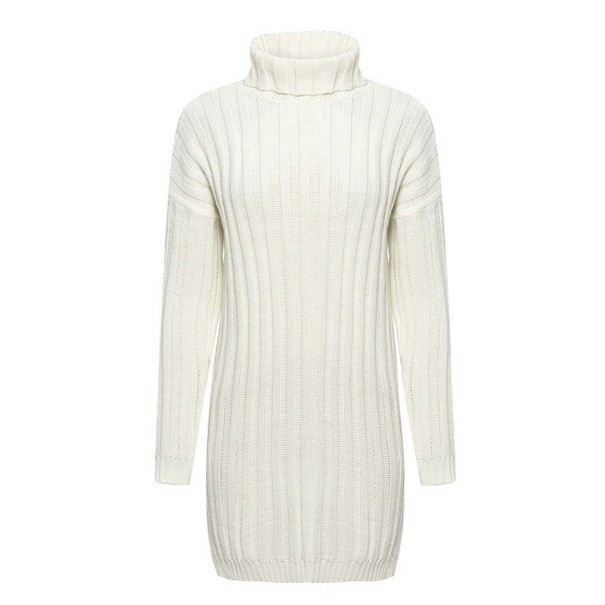 Vestido tipo suéter de cuello alto para mujer blanco S