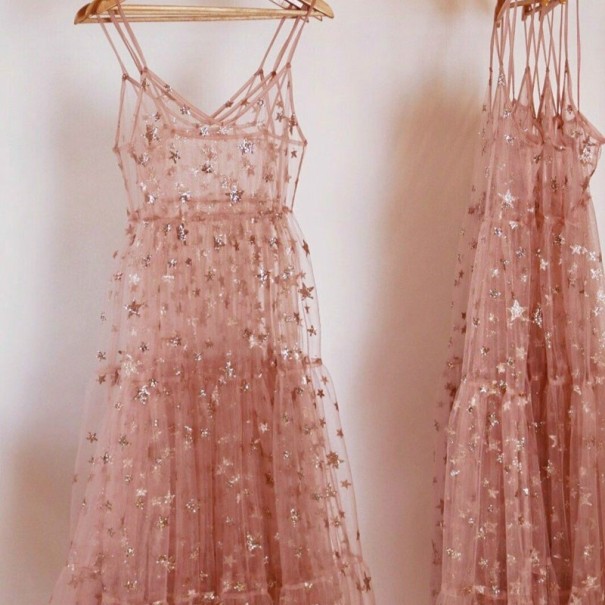 Vestido transparente con estrellas rosa L