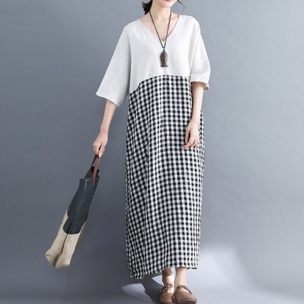 Vestido túnica con falda de cuadros blanco XXL