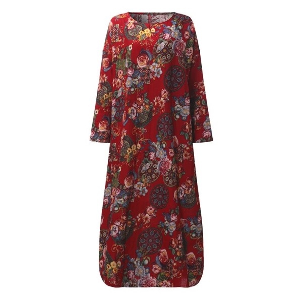 Vestido túnica largo con estampado rojo L
