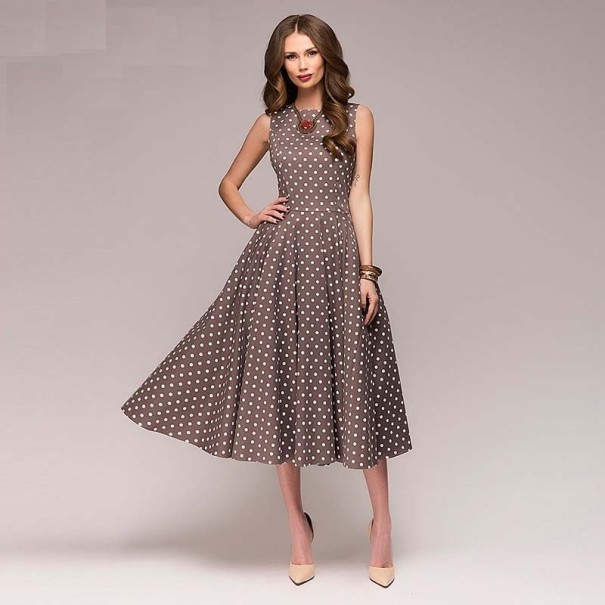 Vestido vintage de mujer con lunares marrón XXL